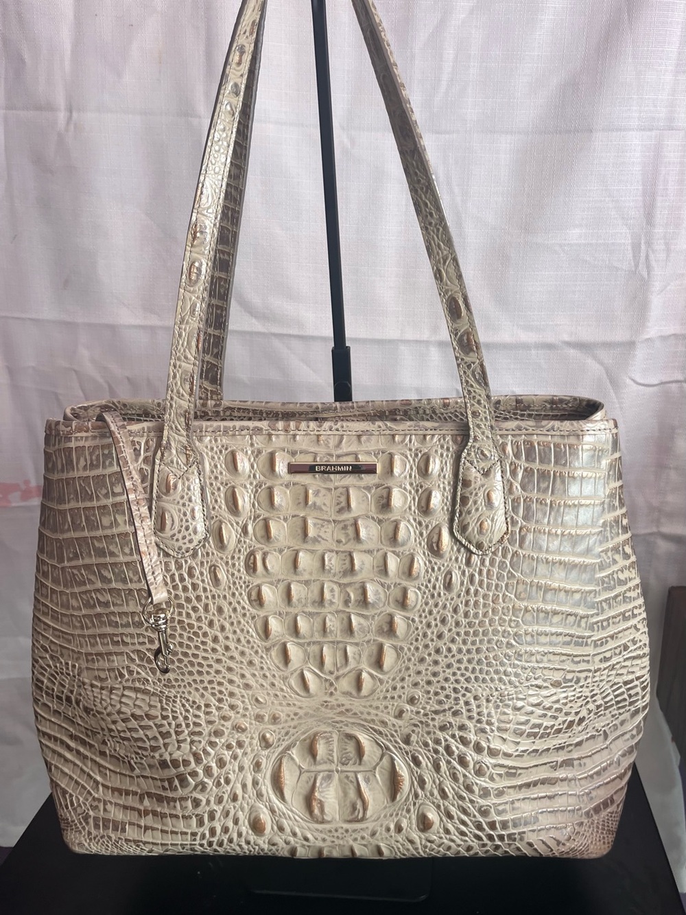 Brahmin Cream Croc-Embossed Leather Tote